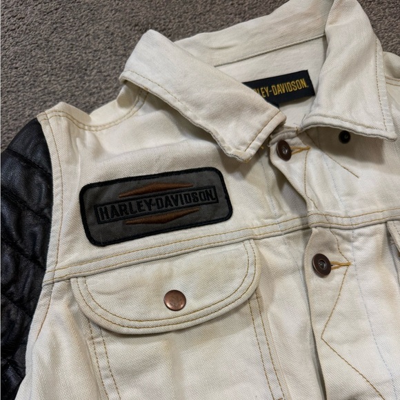 Harley-Davidson® Women's Leather Sleeve Denim Casual Moto Jacket size XL - Picture 5 of 11